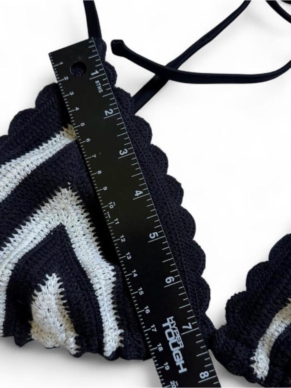 NWT Crochet Bikini Set Black White Chevron Striped Boho Retro M No Boundaries - Picture 6 of 11